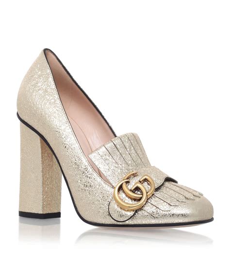 gucci metallic gold heels|More.